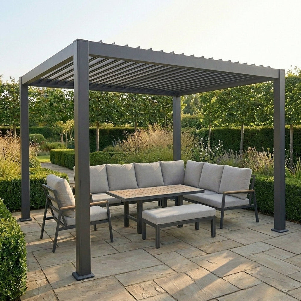Meridian 3m x 3m aluminium louvred pergola in Graphite Grey
