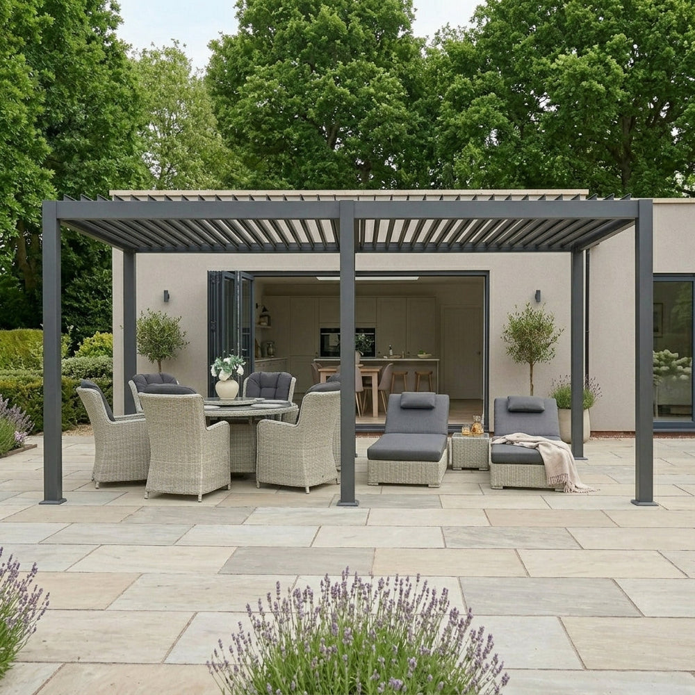 Meridian 6m x 3m aluminium louvred pergola in Graphite Grey