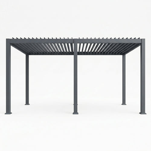 Gray metal pergola structure on a white background