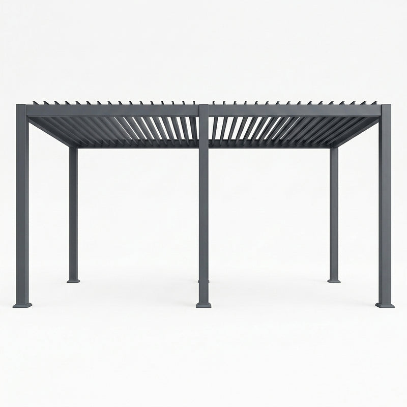 Gray metal pergola structure on a white background