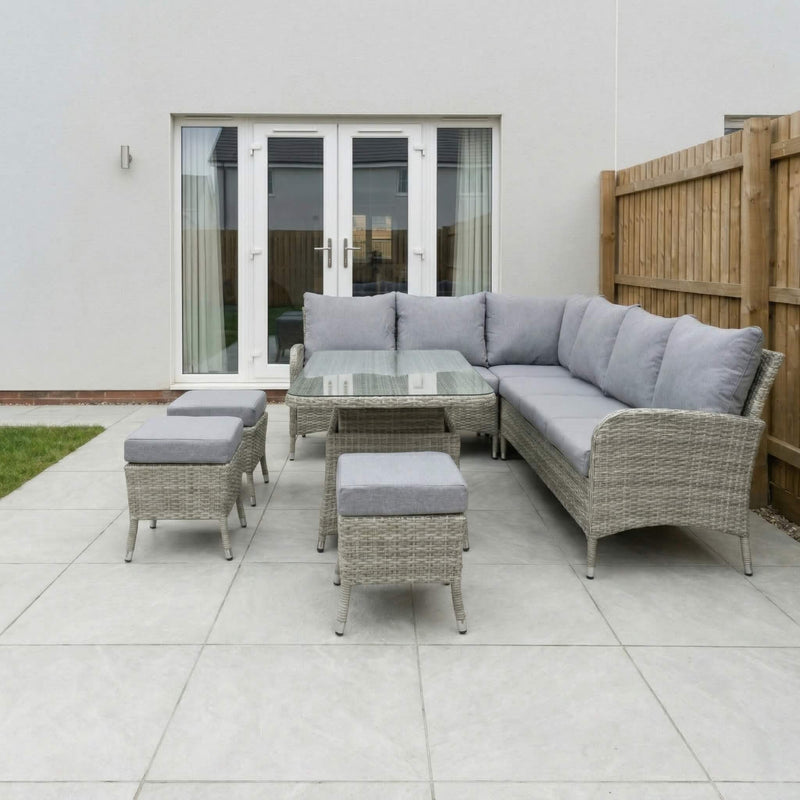 Juniper Corner Dining Set with Rising Table & 3 Footstools