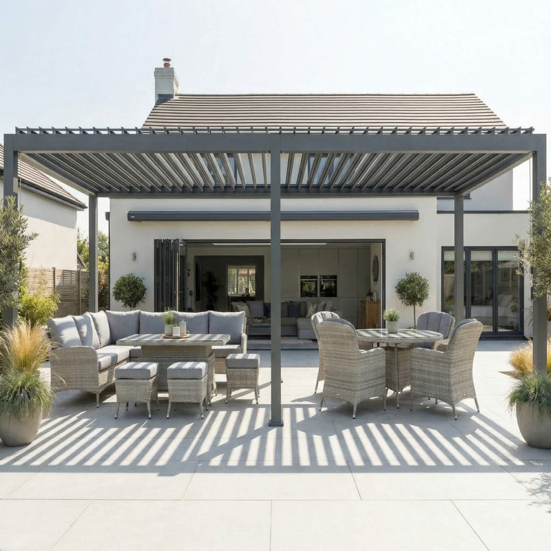 Juniper Corner Dining Set with Rising Table & 3 Footstools