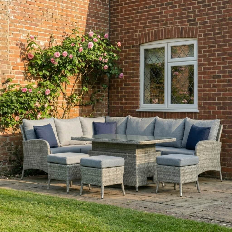 Juniper Corner Dining Set with Rising Table & 3 Footstools