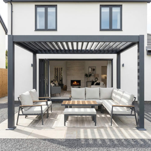 Meridian 4m x 3m Aluminium Louvred Pergola in Graphite Grey