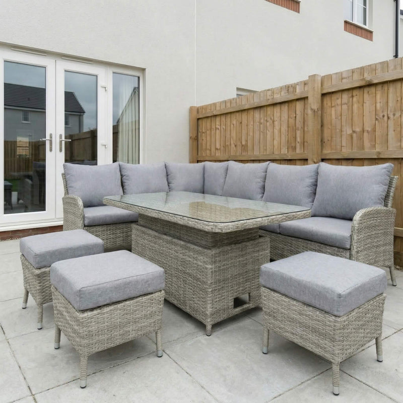 Juniper Corner Dining Set with Rising Table & 3 Footstools