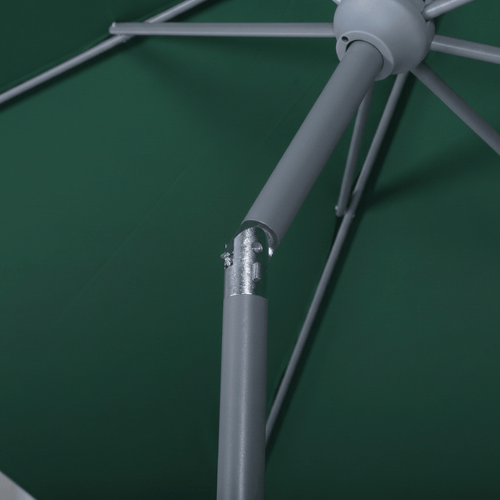 Undershot of green 3m round Halo parasol  observing titling mechanism