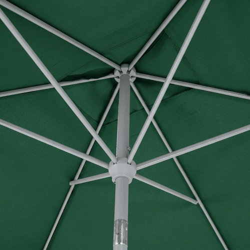 Undershot of the Halo 3m x 2m rectangular centre pole parasol in green, demonstrating structural strength