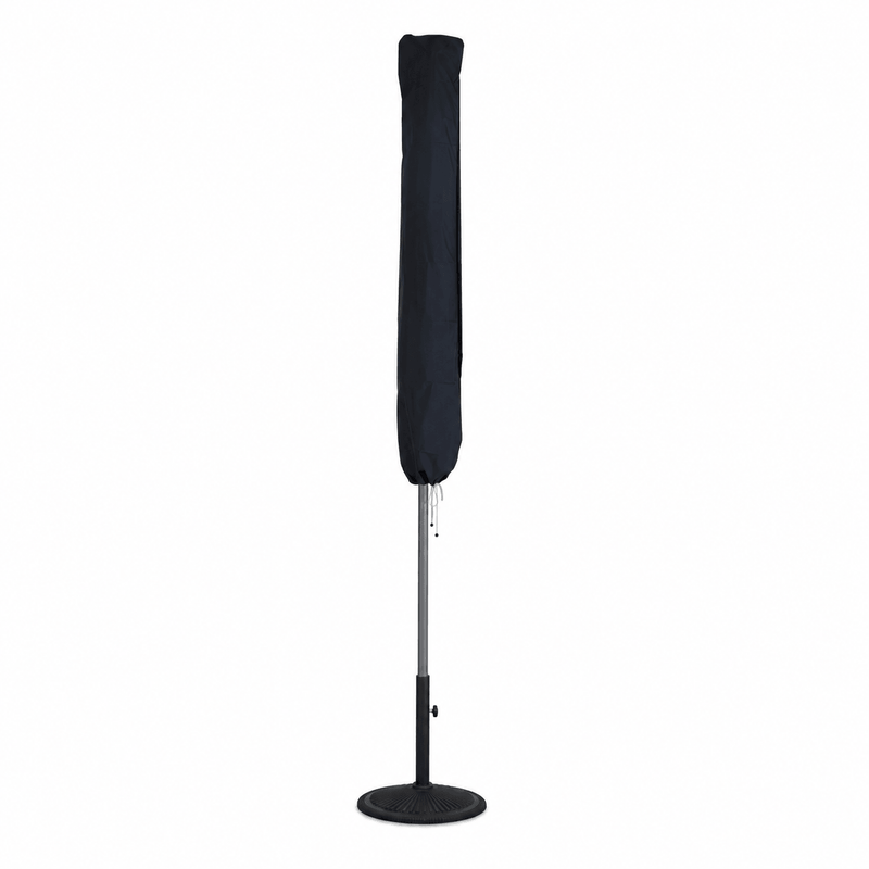 Traditional parasol with black waterproof cover on