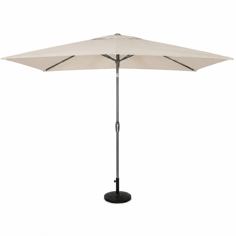 Beige patio umbrella on a white background open
