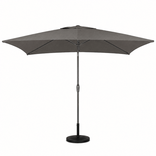 Taupe outdoor umbrella on a white background opened