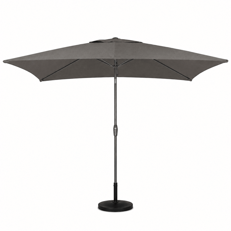 Taupe outdoor umbrella on a white background opened