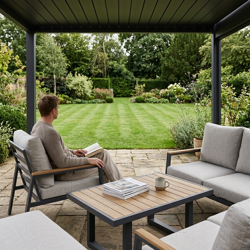 Man sitting under 3x3m pergola