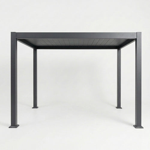 Rectangular outdoor table with a dark gray finish on a white background