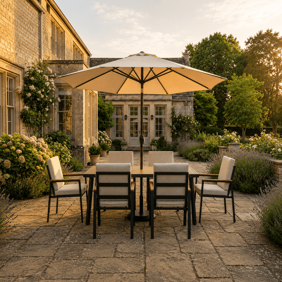 free standing patio umbrella uk Roma Wood-Effect Cantilever Parasol 2.5m Triple Coverage 2.6 m Garden Parasol Umbrella